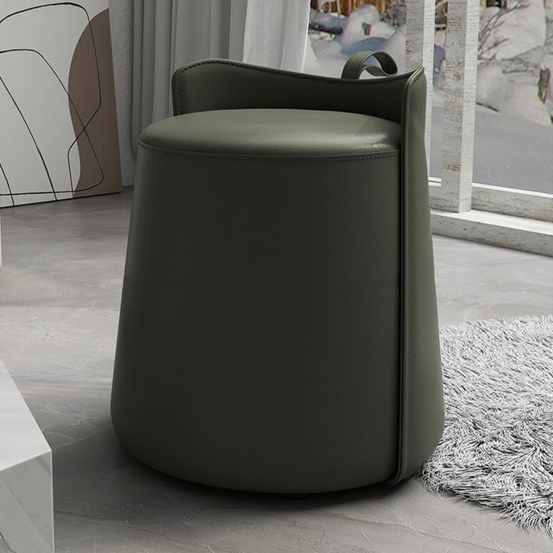 Nordic Cylinder Leather Wood Vanity Stool