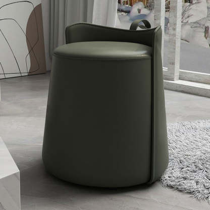 Nordic Cylinder Leather Wood Vanity Stool