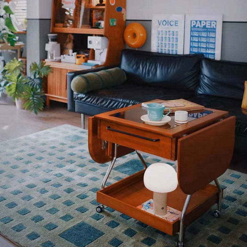 Retro Rectangular Wood Glass Metal Coffee Table