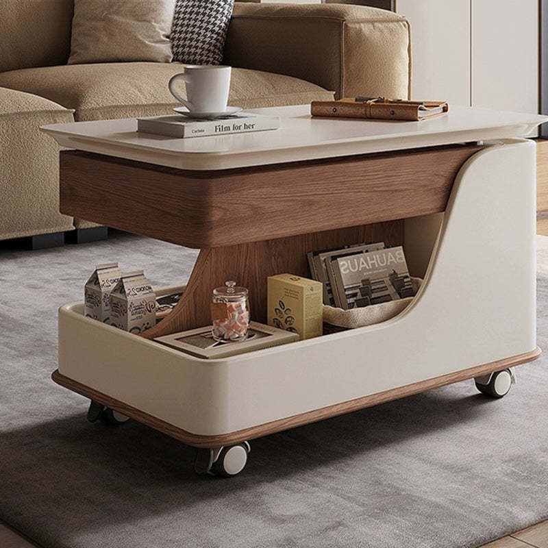 Minimalist Rock Slab Wood Rectangular Coffee Table 1-Storage