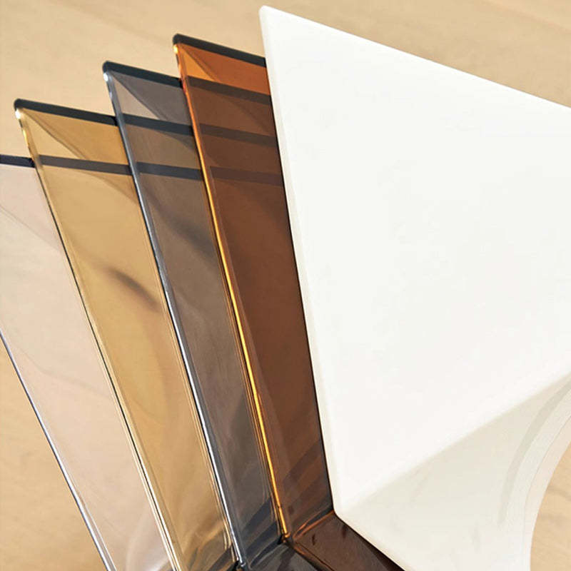 Minimalist Marble Glass Wood Triangle Corner End Table — Smoke Gray