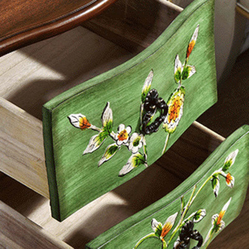 European Flower Painted Birch Side Table