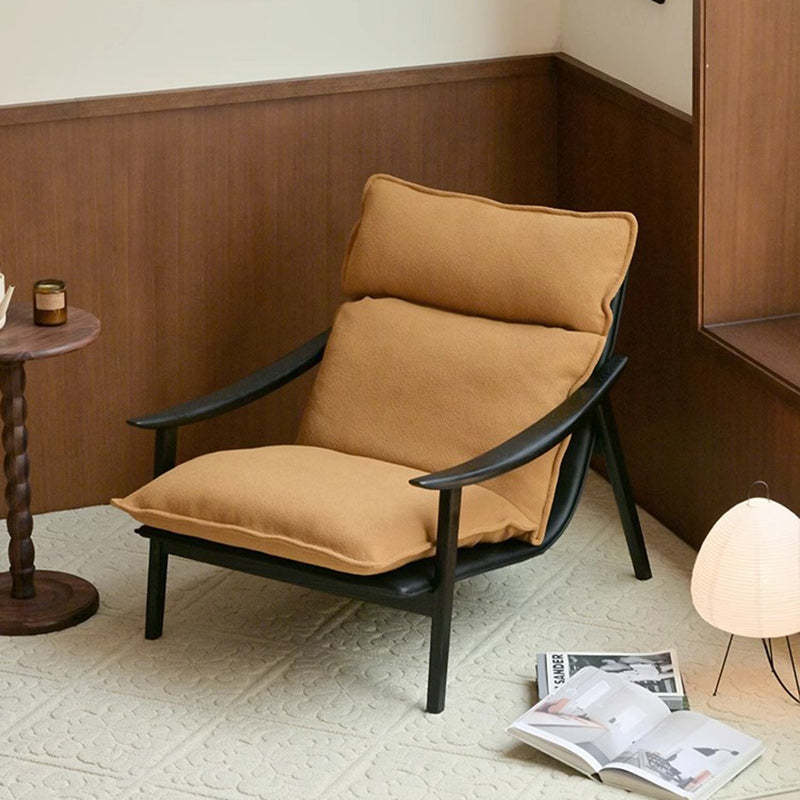 Retro Wood Lambswool Fabric Curved Accent Chair