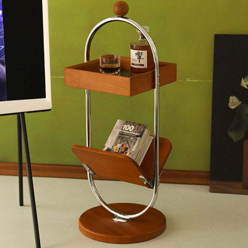 Retro Cherry Wood Stainless Steel Side Table — Black