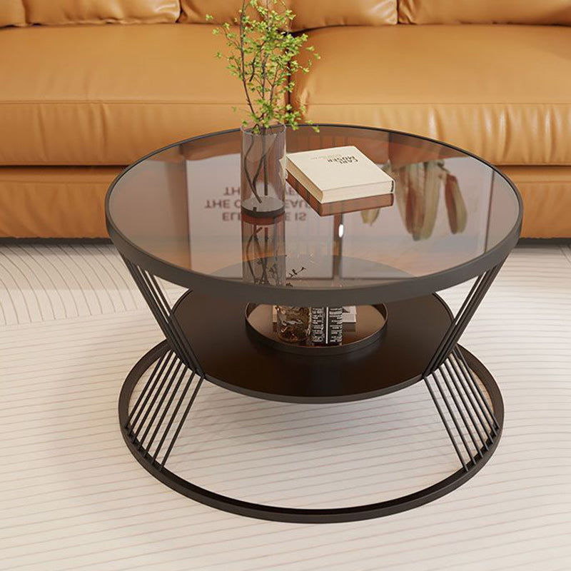 Modern Luxury Tempered Glass Iron 2-Tier End Table