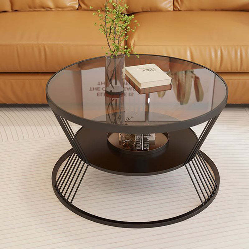Modern Luxury Tempered Glass Iron 2-Tier End Table