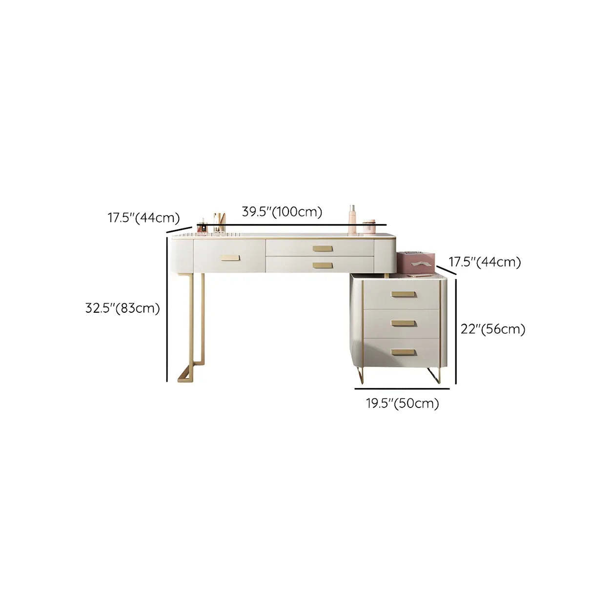 Off-White Stone-Top Wood Vanity with Drawers