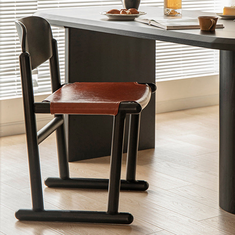 Vintage Oval Leather Wood Dining Chair