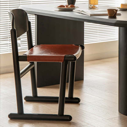 Vintage Oval Leather Wood Dining Chair