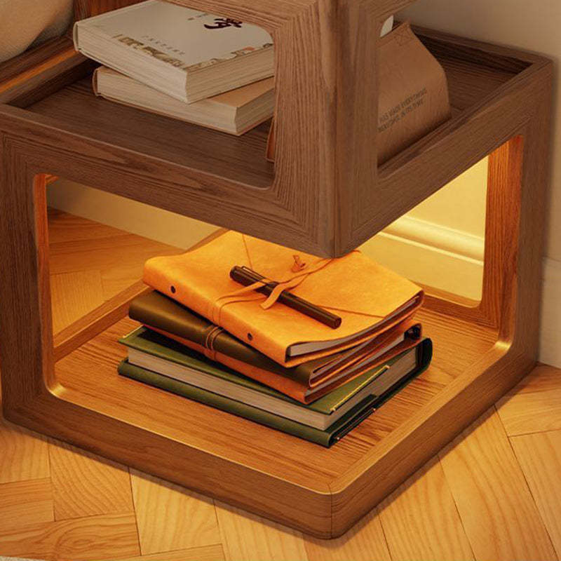 Minimalist Rubberwood Glass Nightstand