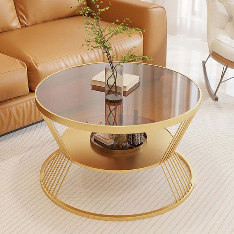 Modern Luxury Tempered Glass Iron 2-Tier End Table