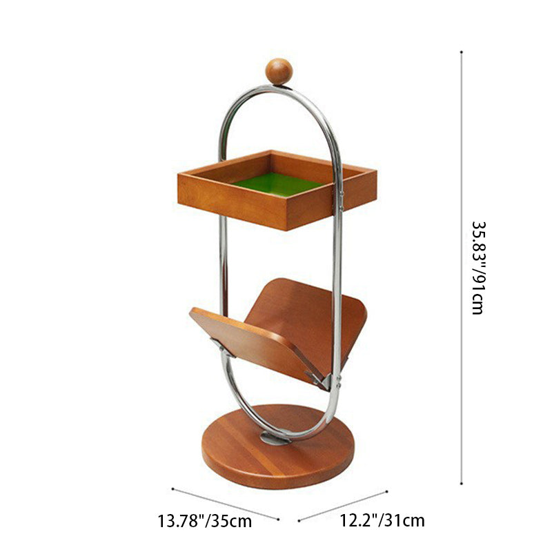 Retro Cherry Wood Stainless Steel Side Table