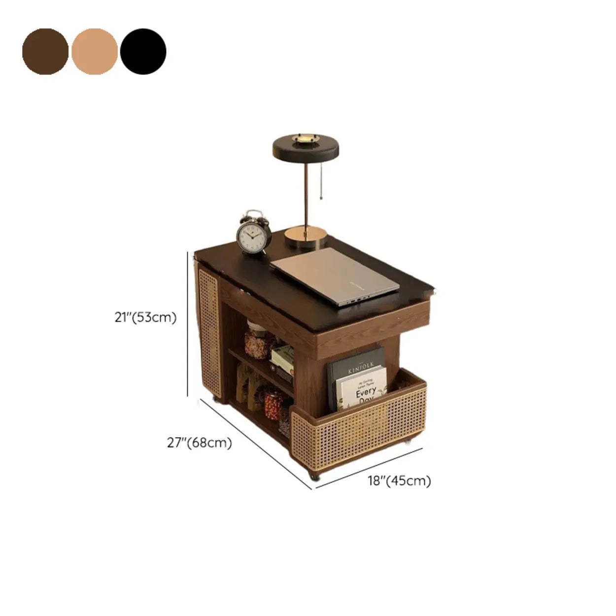 Wood Swivel Side Table with Wheels
