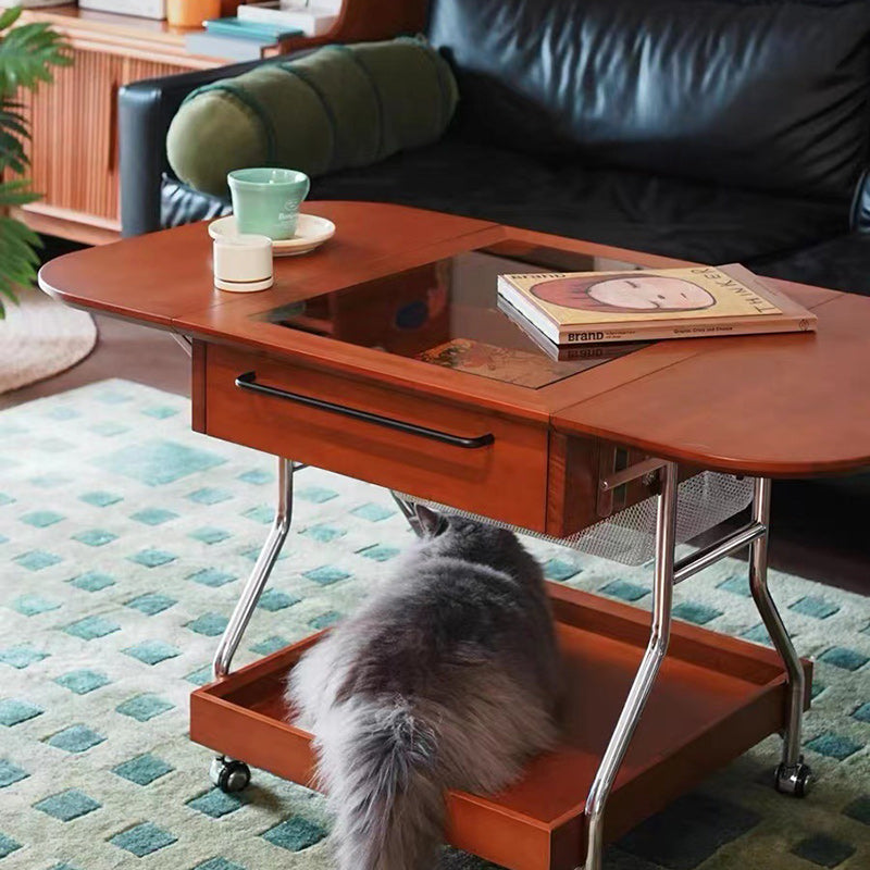 Retro Rectangular Wood Glass Metal Coffee Table