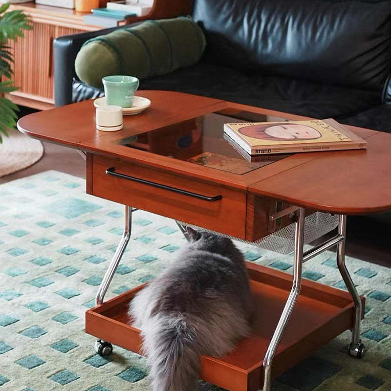 Retro Rectangular Wood Glass Metal Coffee Table