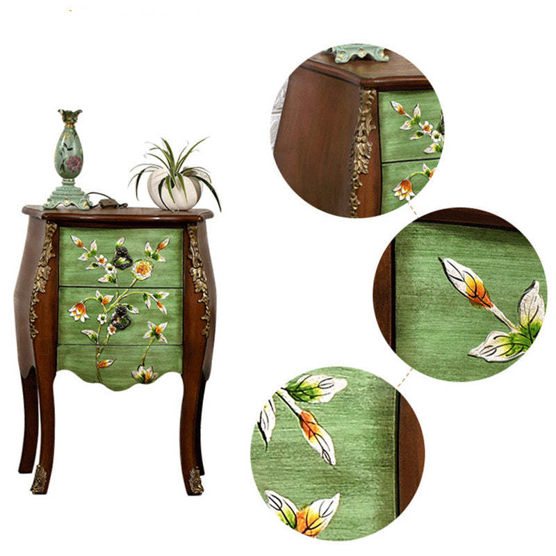 European Flower Painted Birch Side Table