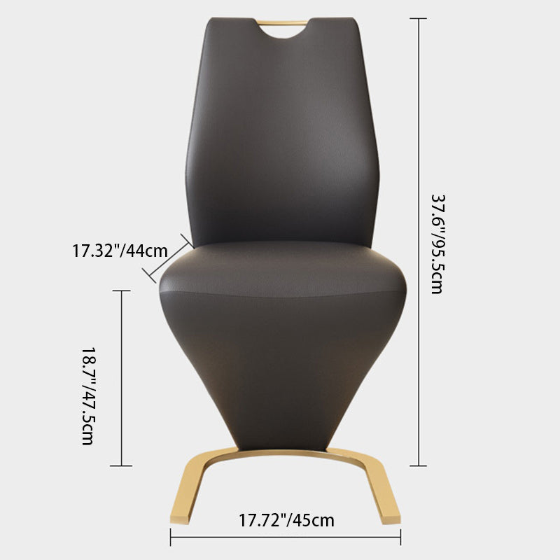 Minimalist U-Shape Titanium Leather Dining Chair — Titanium Gold / White