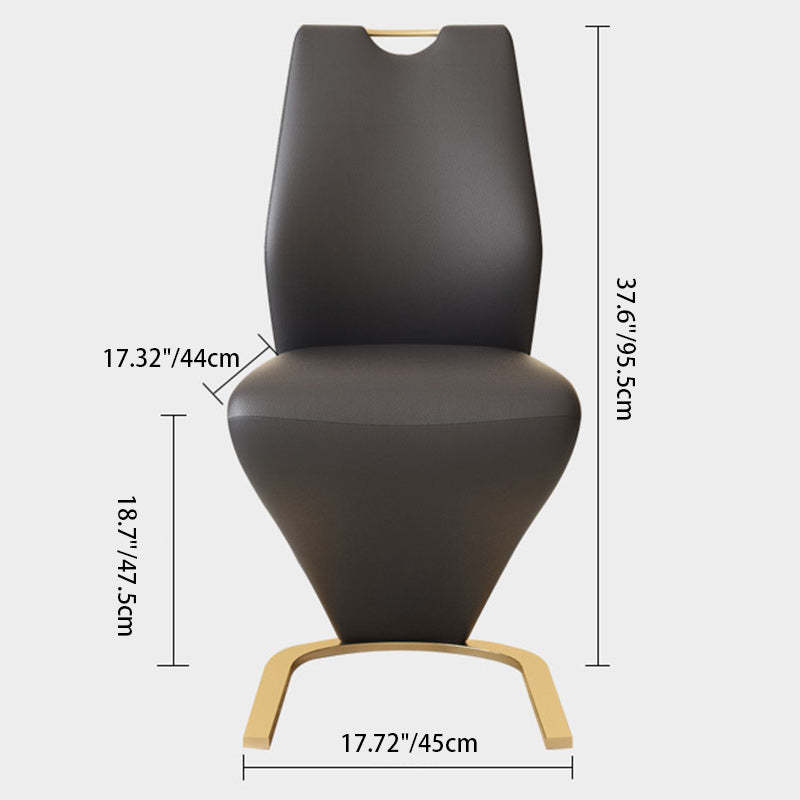 Minimalist U-Shape Titanium Leather Dining Chair — Titanium Gold / White