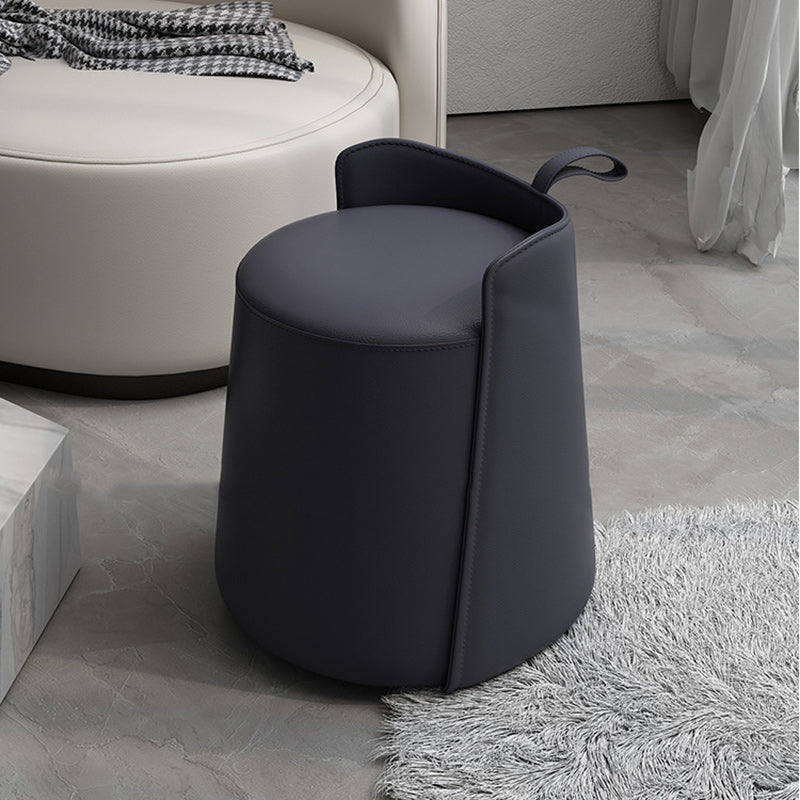 Nordic Cylinder Leather Wood Vanity Stool