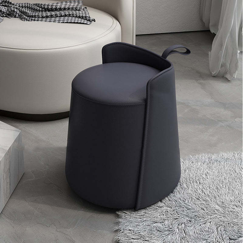 Nordic Cylinder Leather Wood Vanity Stool