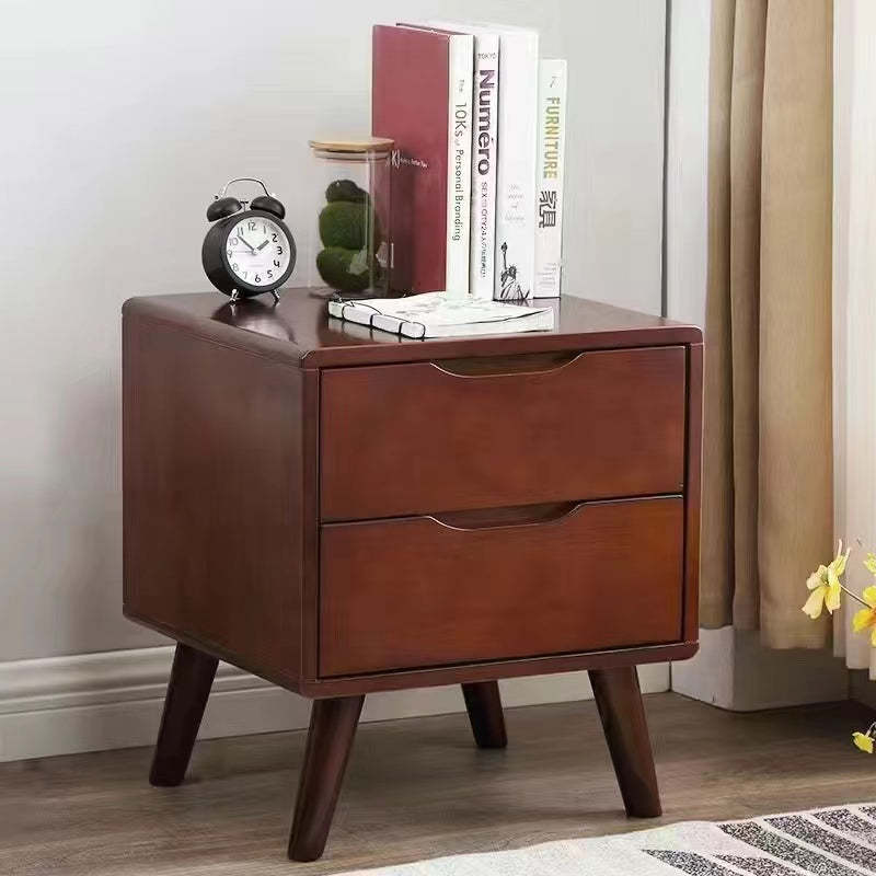 Minimalist Rubberwood Solid Wood Nightstand — 2 Drawers - Original Wood Color