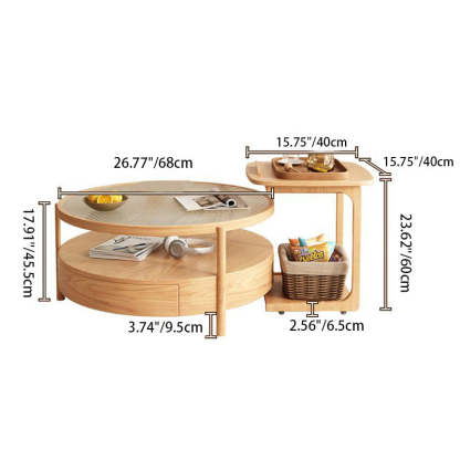 Japanese Glass Wood 2-Tier End Table — Round / Walnut Color