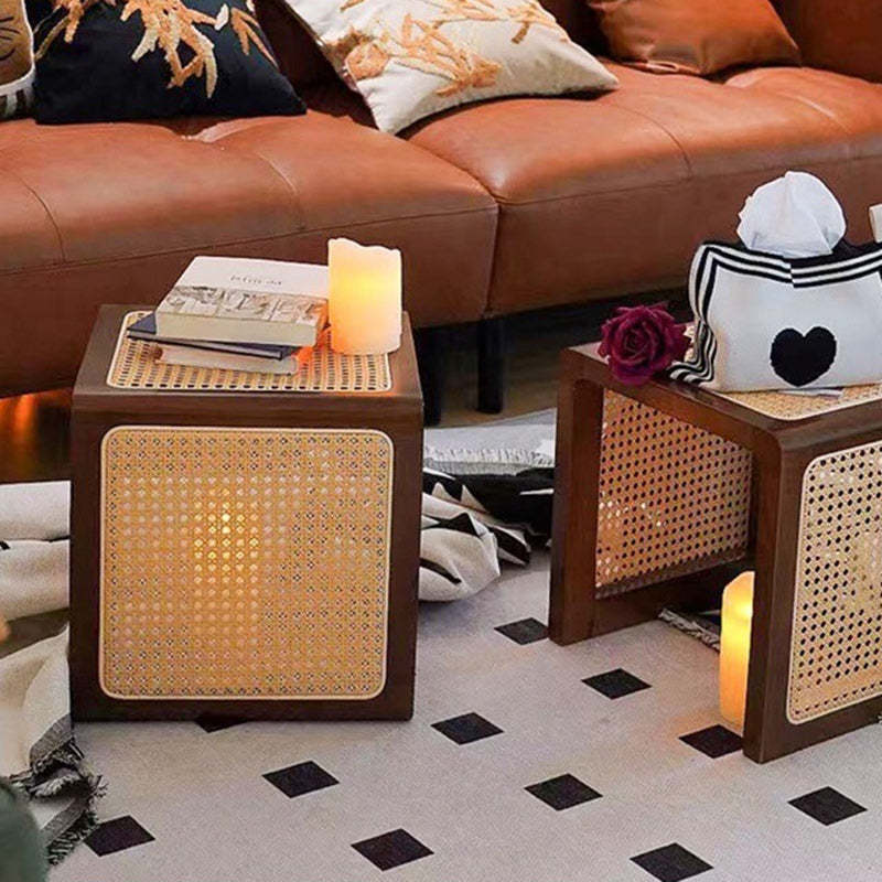 Japanese Solid Wood Steel End Table — A / Walnut Color