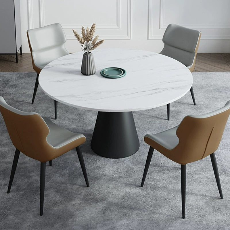 Scandinavian Curved Leather Metal Dining Chair — Light Gray