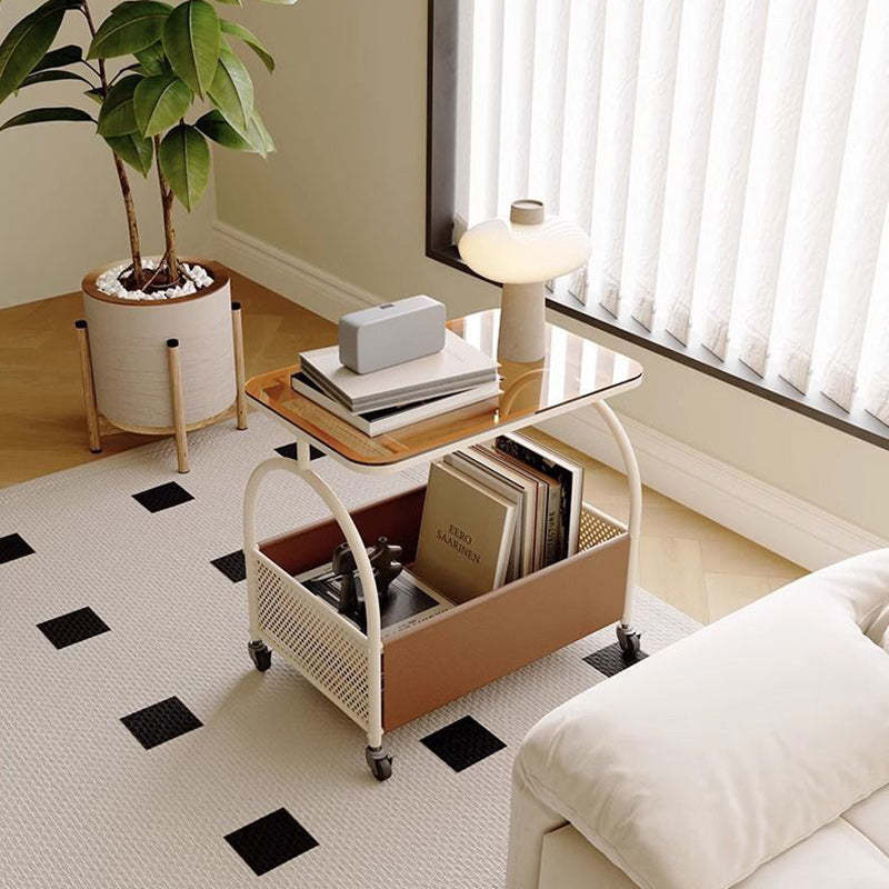 Minimalist Iron Leather Rectangular Coffee Table 1-Storage