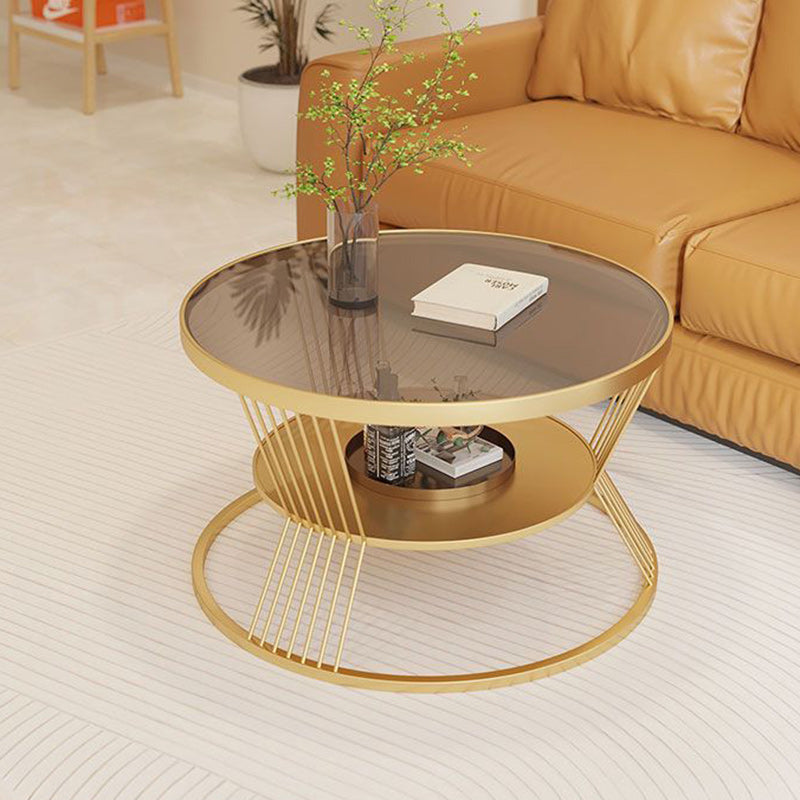 Modern Luxury Tempered Glass Iron 2-Tier End Table