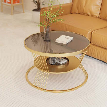 Modern Luxury Tempered Glass Iron 2-Tier End Table