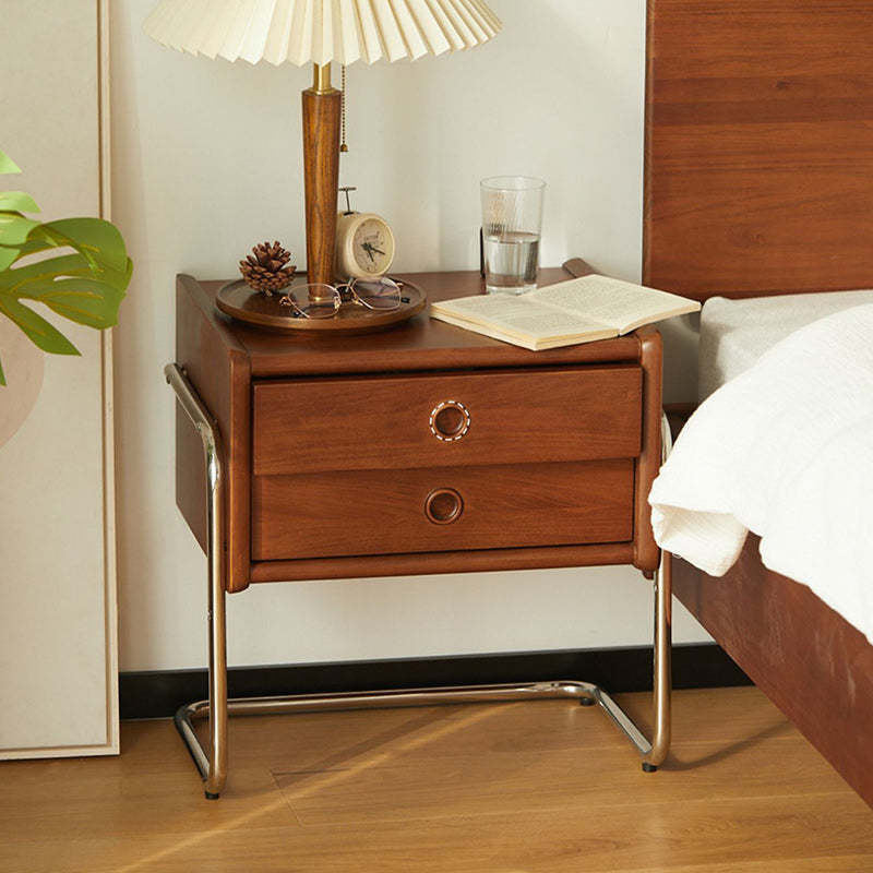 Vintage Wood Steel 2-Drawer End Table