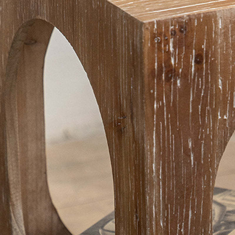 Japanese Rectangular Wood 2-Tier End Table