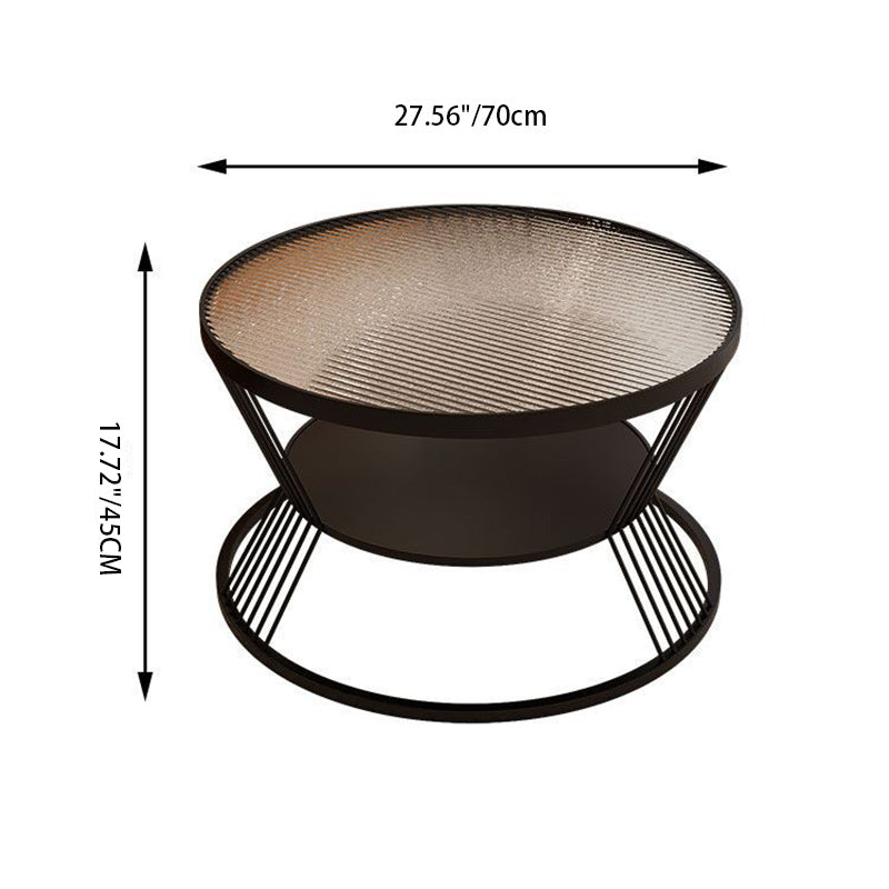 Modern Luxury Tempered Glass Iron 2-Tier End Table — White / Tea - Colored Glass