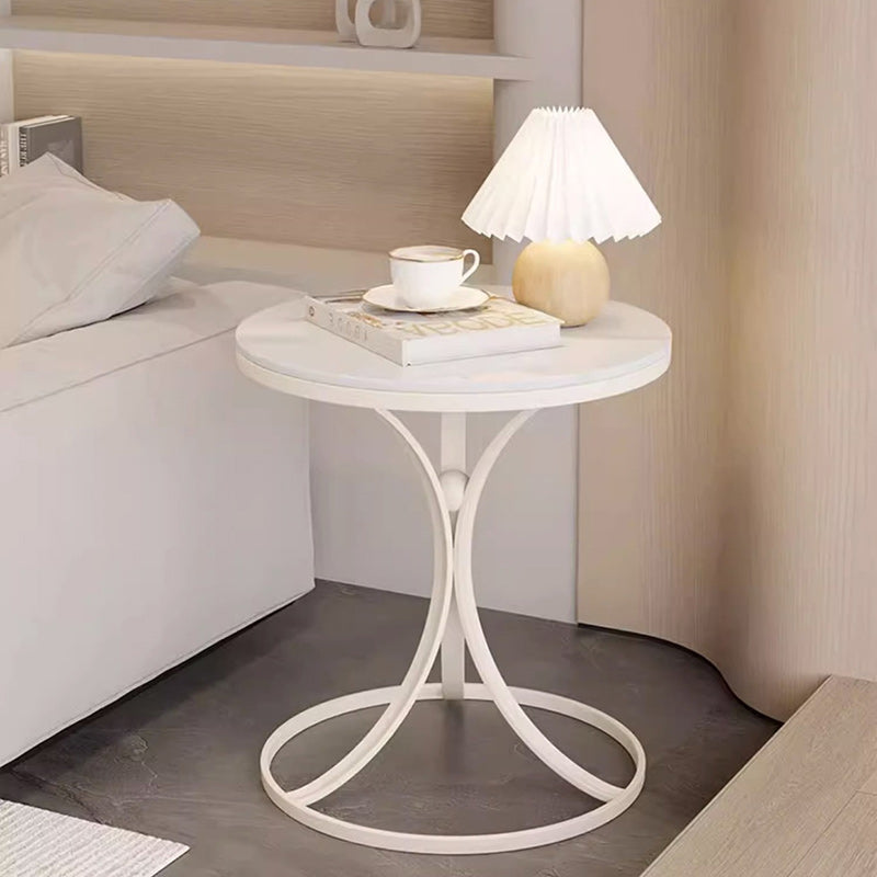 Contemporary Round Rock Slab Iron End Table
