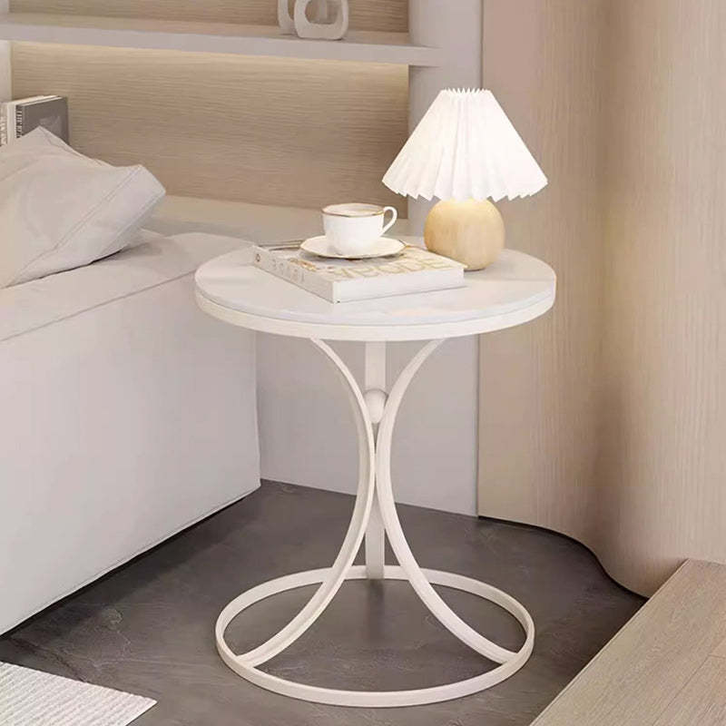 Contemporary Round Rock Slab Iron End Table