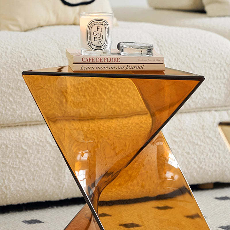 Minimalist Marble Glass Wood Triangle Corner End Table