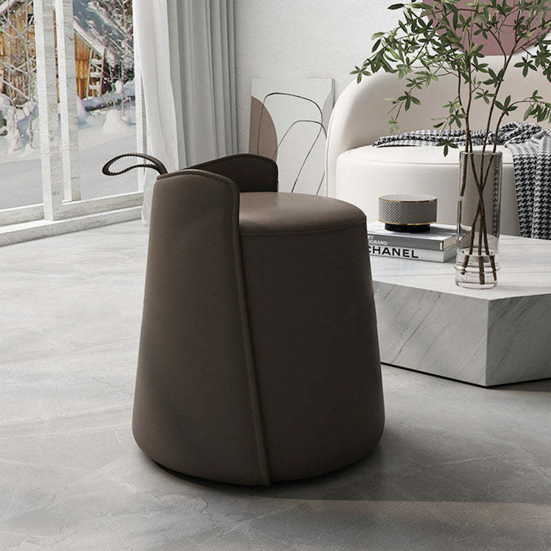 Nordic Cylinder Leather Wood Vanity Stool