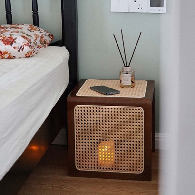 Japanese Solid Wood Steel End Table — B / Walnut Color