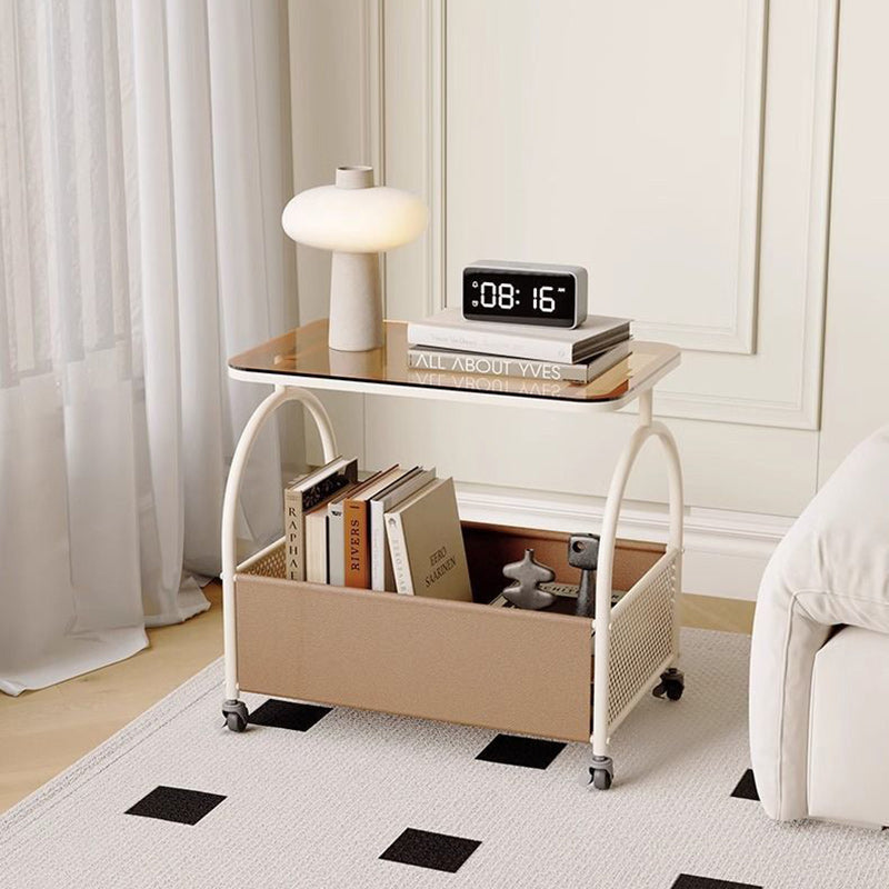 Minimalist Iron Leather Rectangular Coffee Table 1-Storage