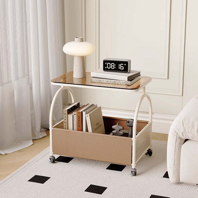 Minimalist Iron Leather Rectangular Coffee Table 1-Storage