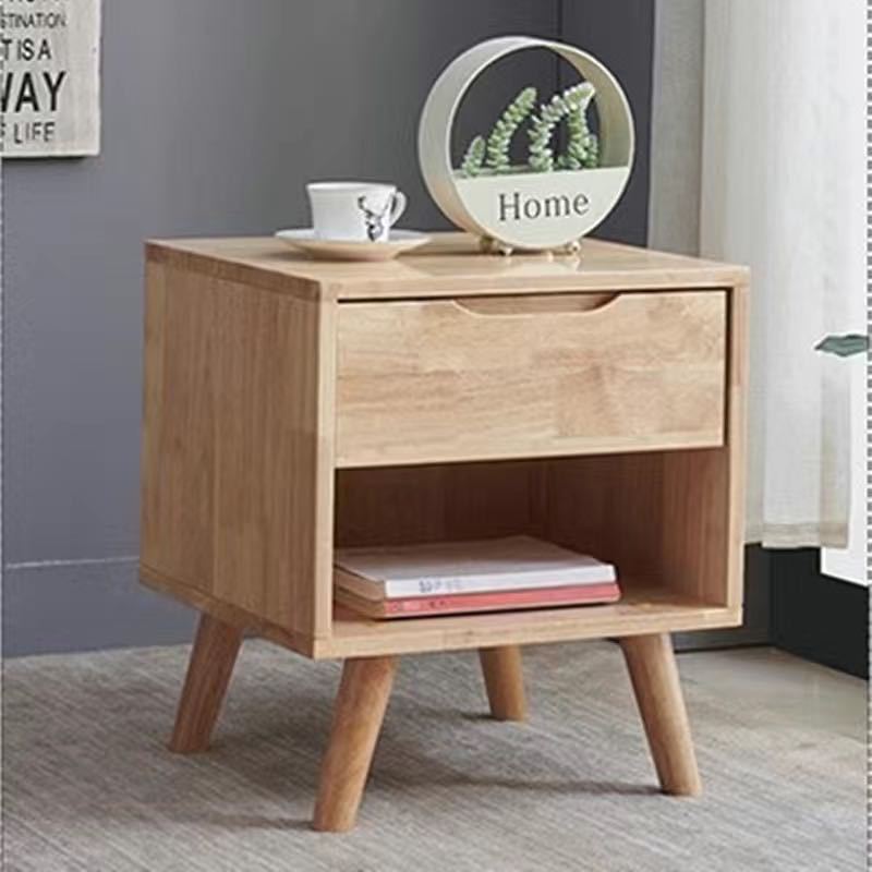 Minimalist Rubberwood Solid Wood Nightstand