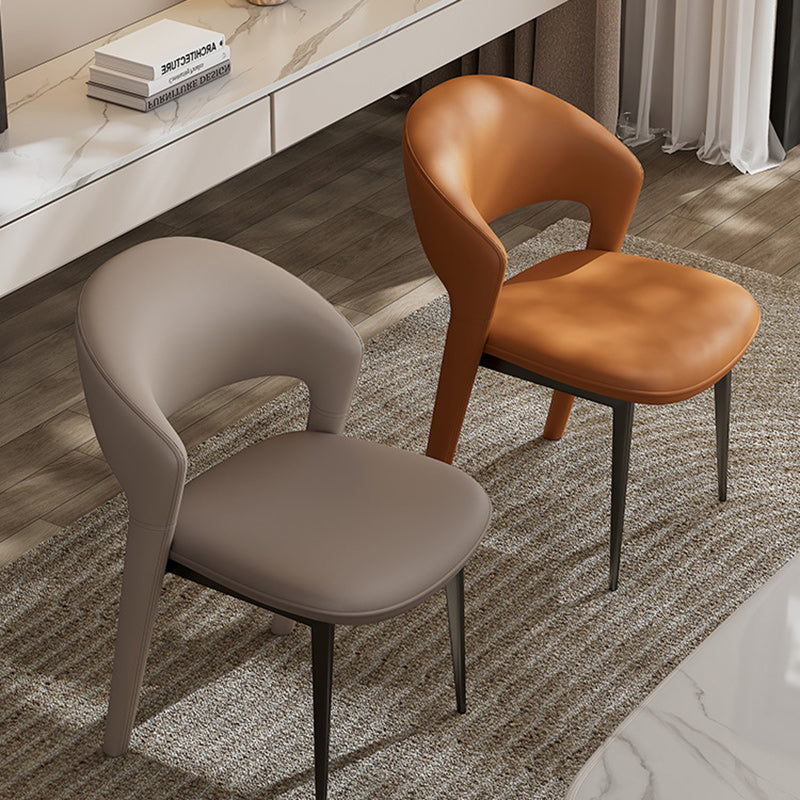 Modern Curved Leather Metal Dining Chair — Gold / Brown
