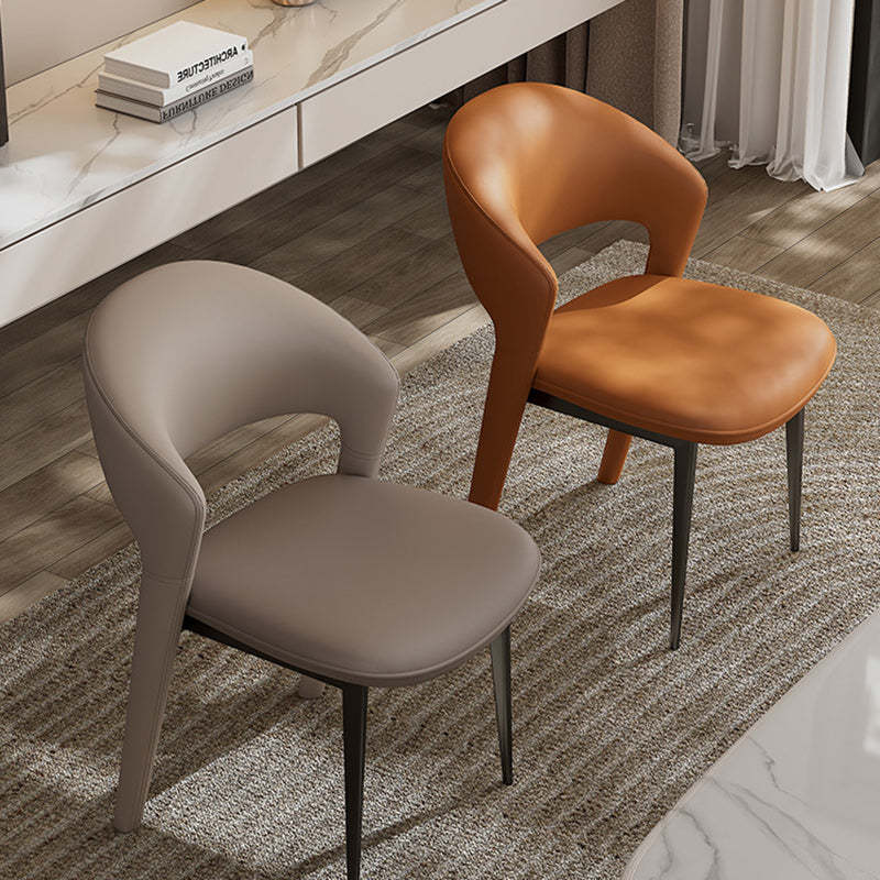 Modern Curved Leather Metal Dining Chair — Gold / Brown