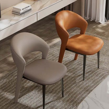 Modern Curved Leather Metal Dining Chair — Gold / Brown