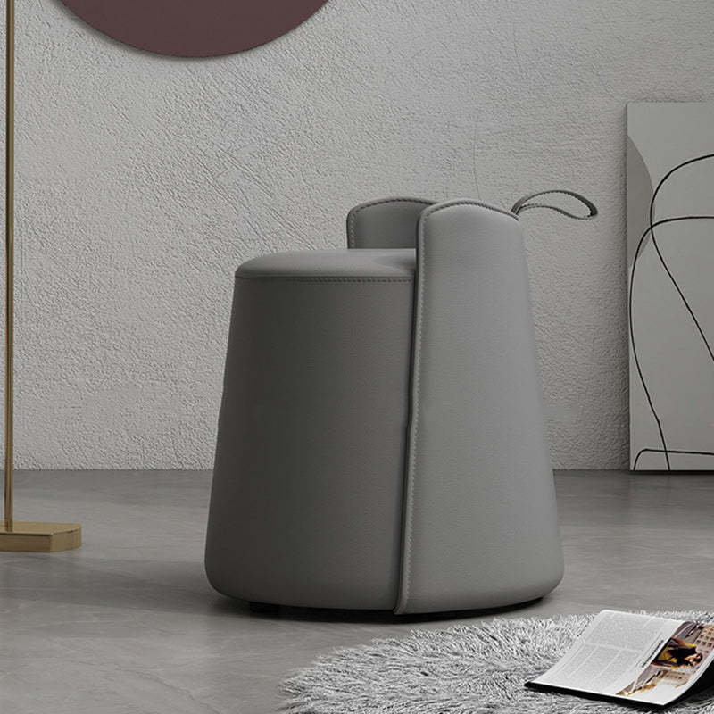 Nordic Cylinder Leather Wood Vanity Stool