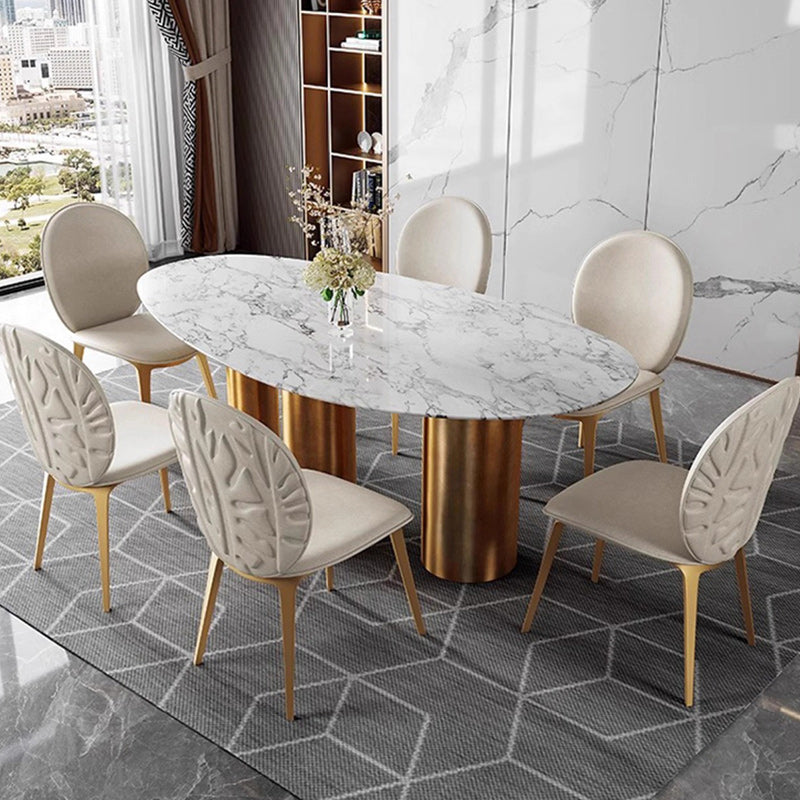 Modern Oval Microfiber Leather Steel Dining Chair — Beige