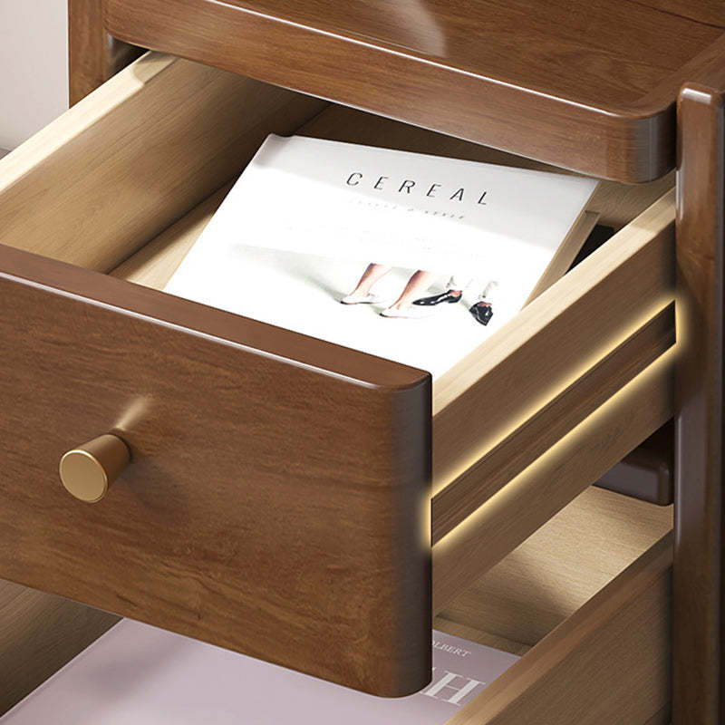 Minimalist Narrow Wood 2-Drawer Nightstand — Without USB / Walnut Color
