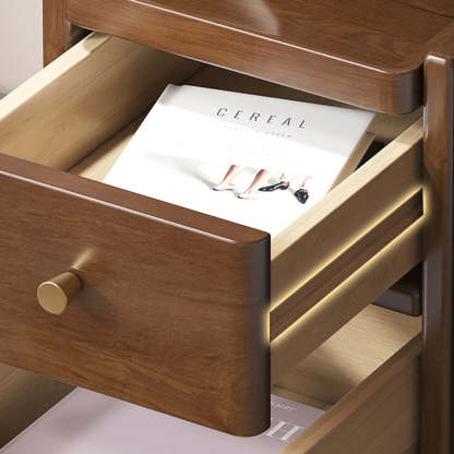 Minimalist Narrow Wood 2-Drawer Nightstand — Without USB / Walnut Color