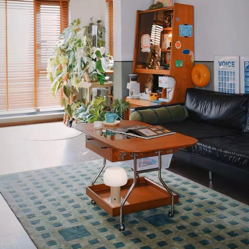Retro Rectangular Wood Glass Metal Coffee Table